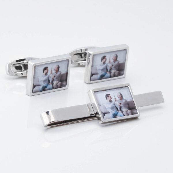 Rectangular Photo Cufflinks & Tie Slide Set