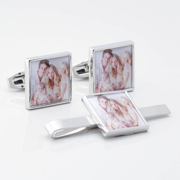 Square Photo Cufflinks & Tie Slide Set