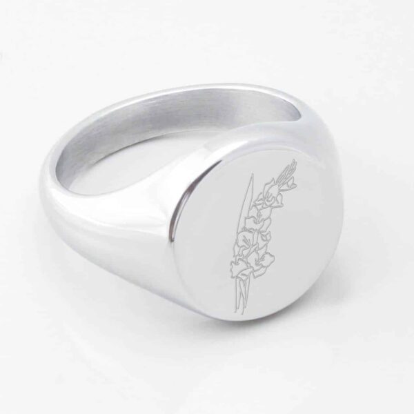 August Birth Flower Engraved Signet Ring