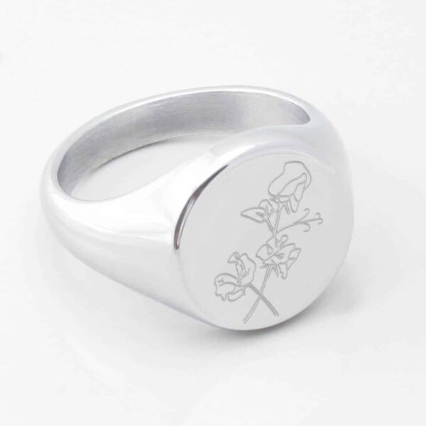 April Birth Flower Engraved Signet Ring