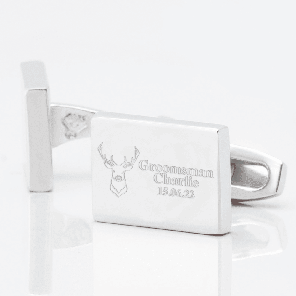 stag head engraved silver cufflinks