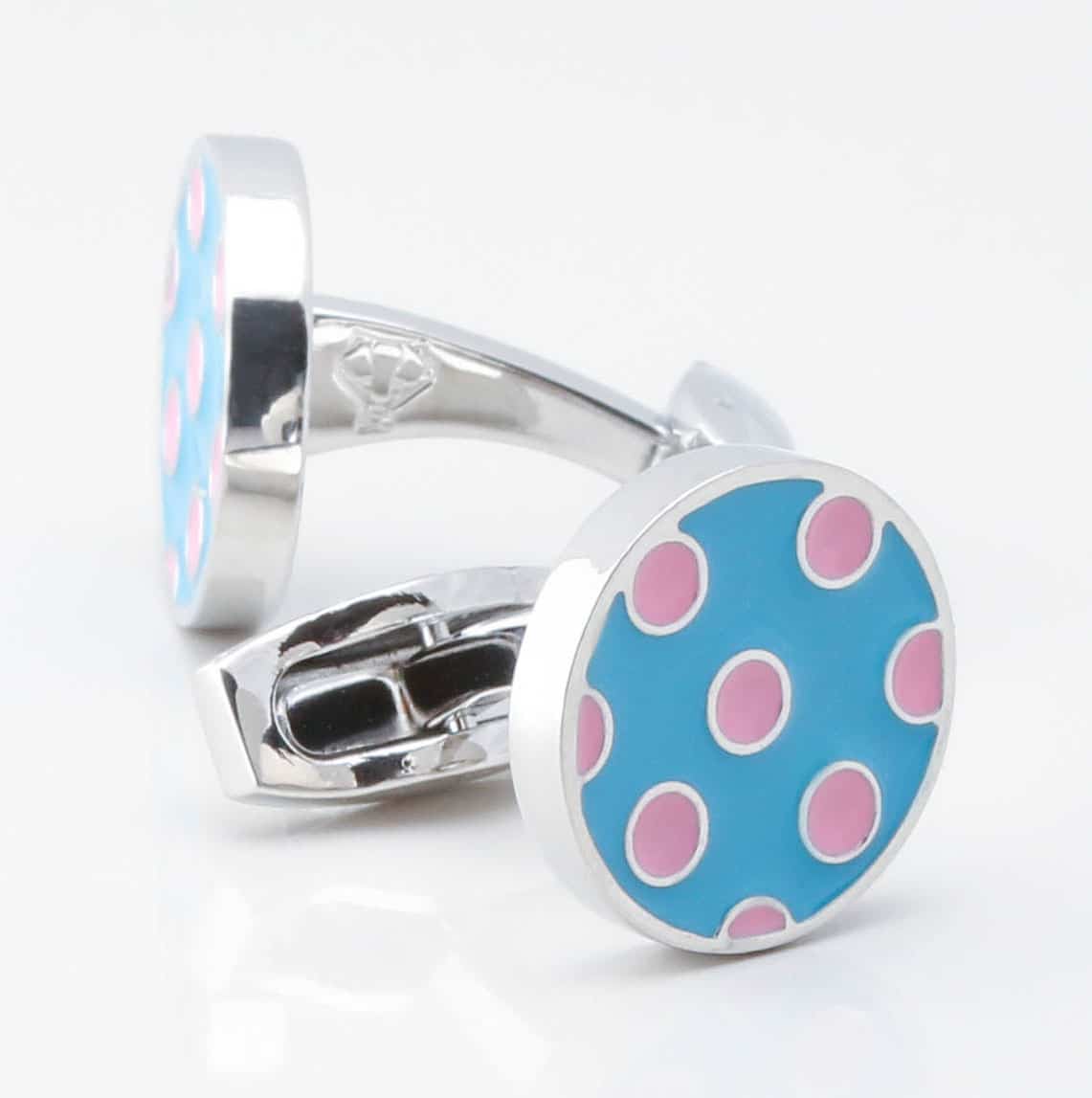 Light Blue With Pink Polka Dot Cufflinks