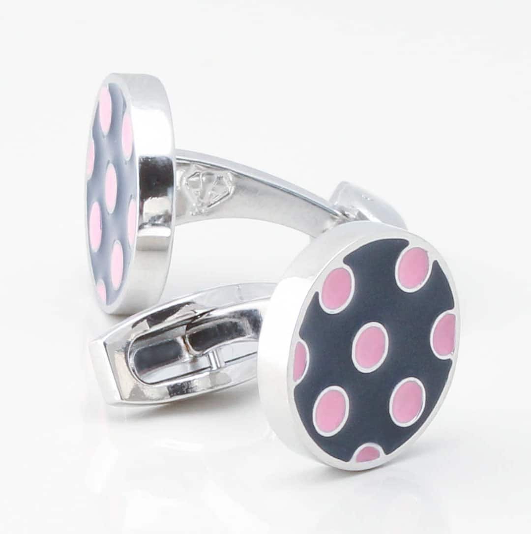 Navy With Pink Polka Dot Cufflinks