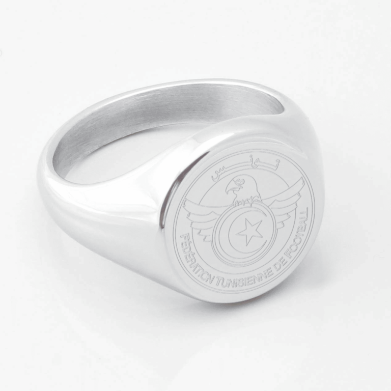 Tunisia Football Engraved Silver Signet Ring
