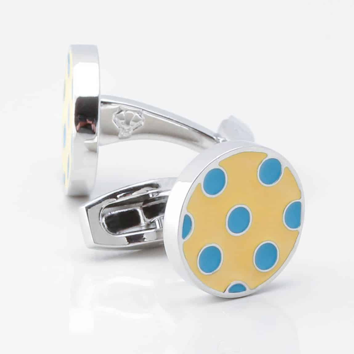 Yellow With Blue Polka Dot Cufflinks 3741