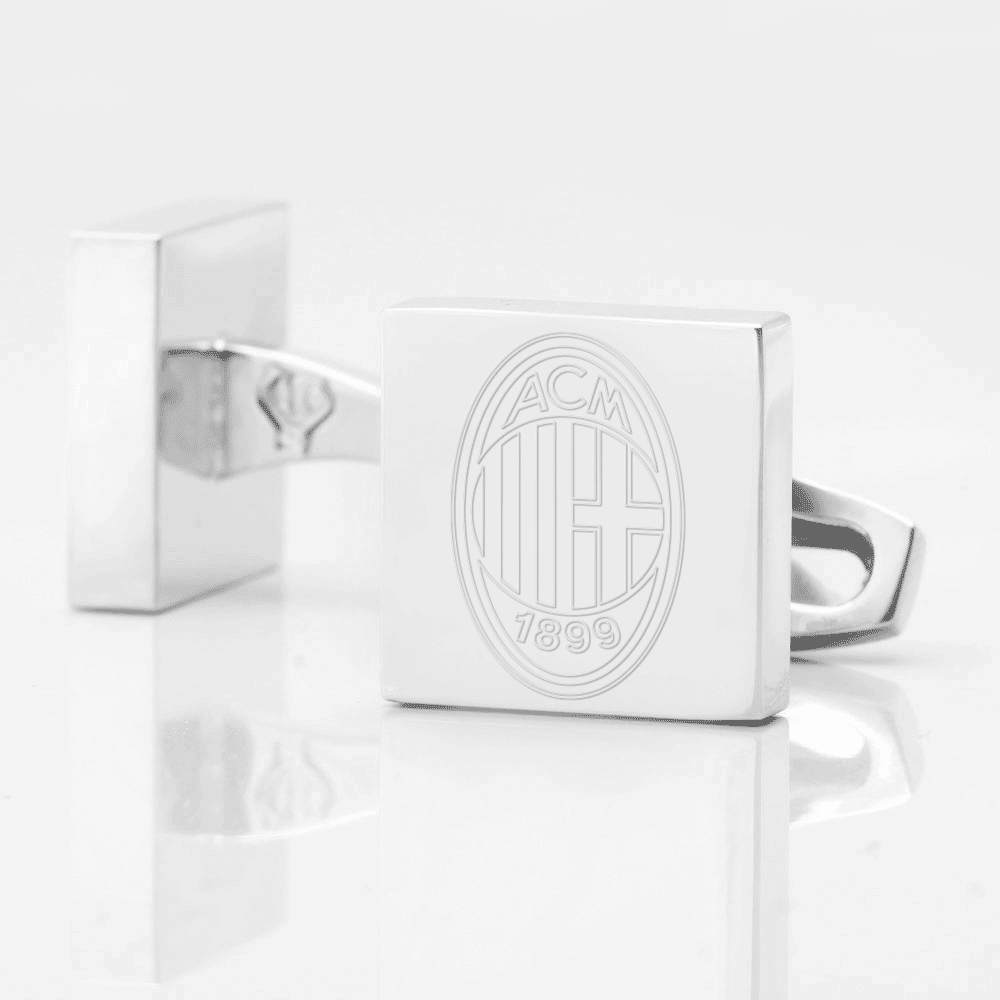 AC Milan Football Engraved Silver Cufflinks