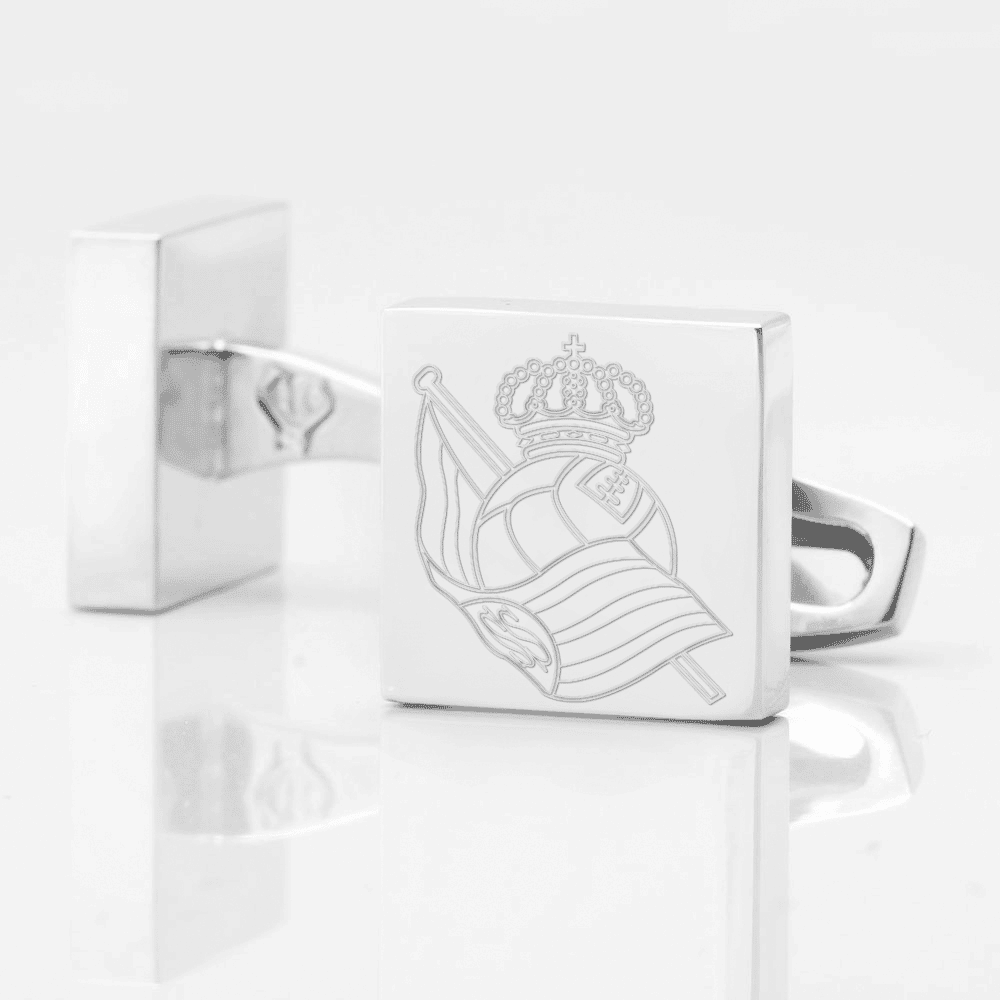Real Sociedad Football Engraved Silver Cufflinks