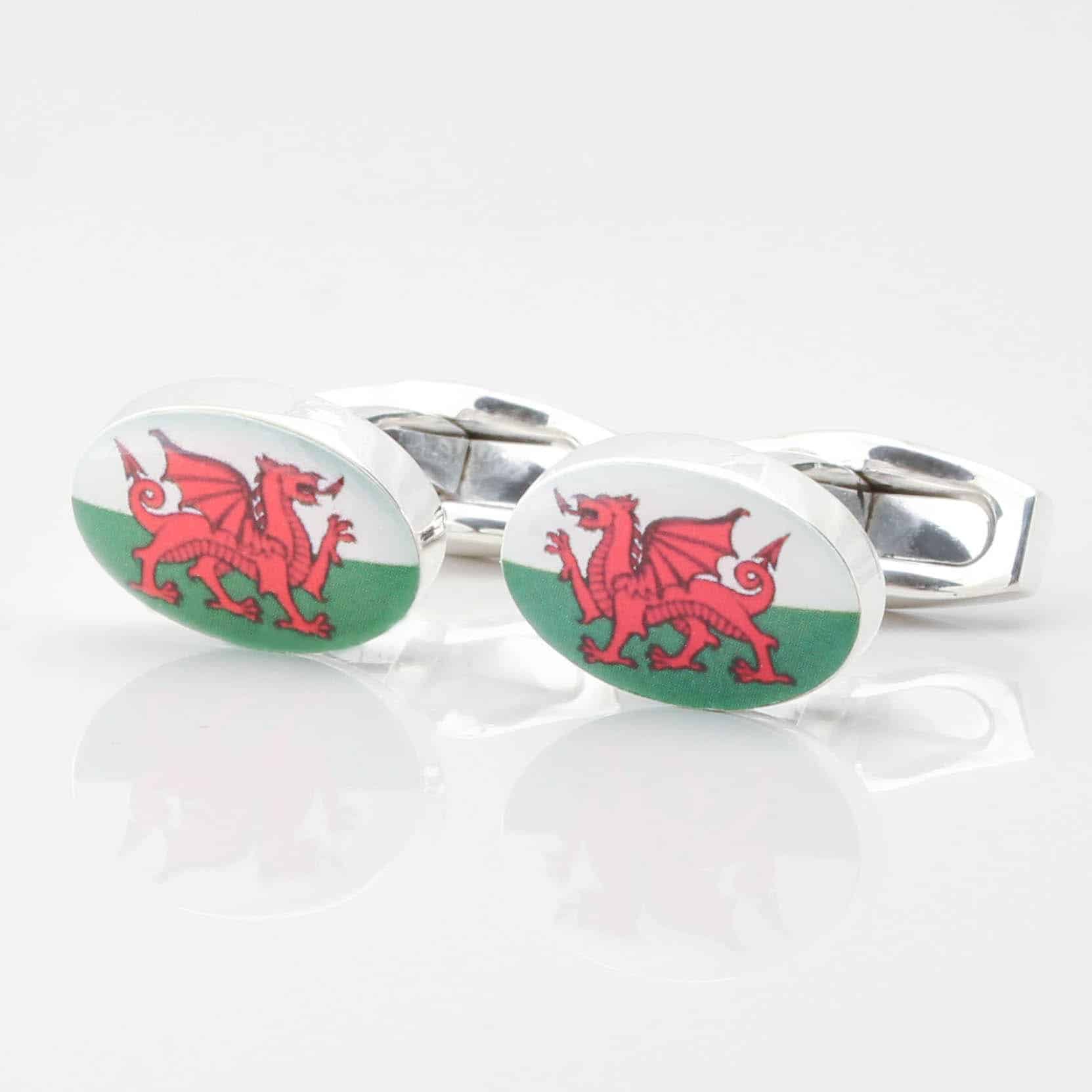 Sterling Silver Welsh Flag Cufflinks 4214