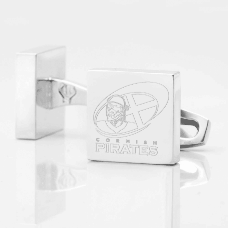 Cornish Pirates Rugby Engraved Silver Cufflinks