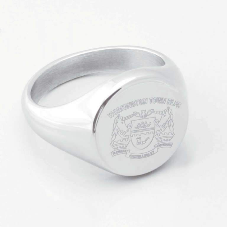 Workington Town Engraved Silver Signet Ring e1669129269253