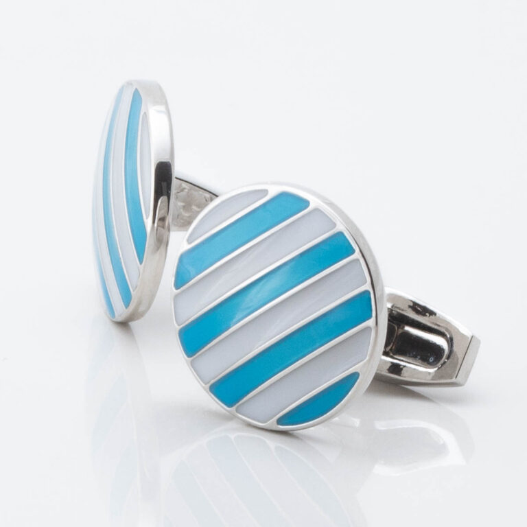 Grey and Blue Striped Enamel Cufflinks