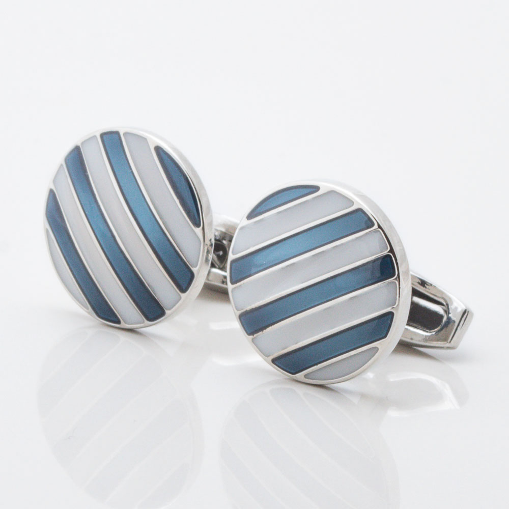 Navy and Grey Striped Enamel Cufflinks Gallery