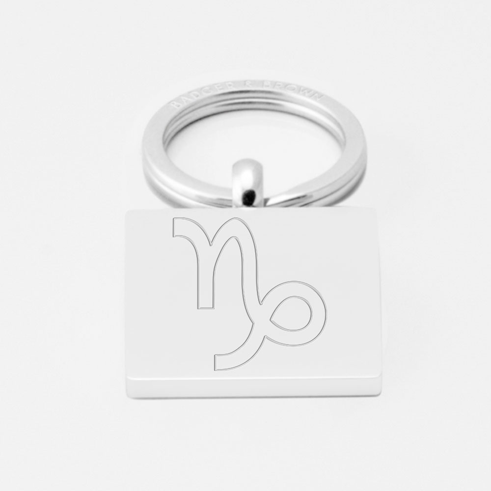 Capricorn Zodiac-Engraved-Silver--Keyring