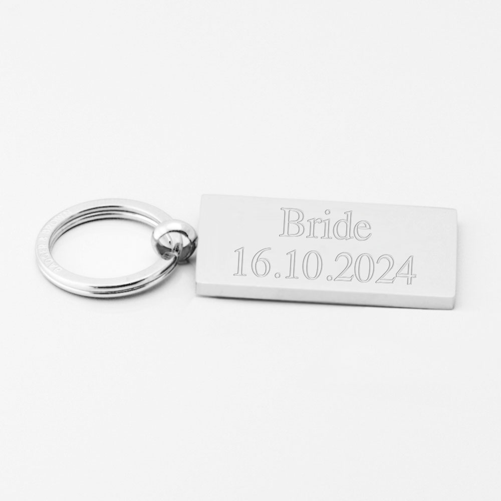 bride-and-date-Engraved-Silver-Rectangle-Keyring