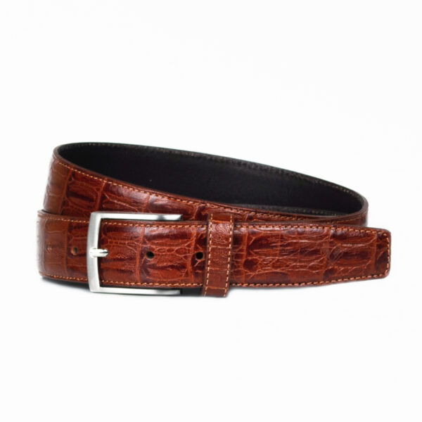 Luxury Tabaco Italian Leather Crocodile Print Belt
