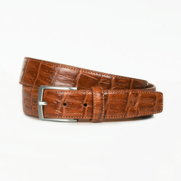 Luxury Cognac Italian Leather Crocodile Print Belt