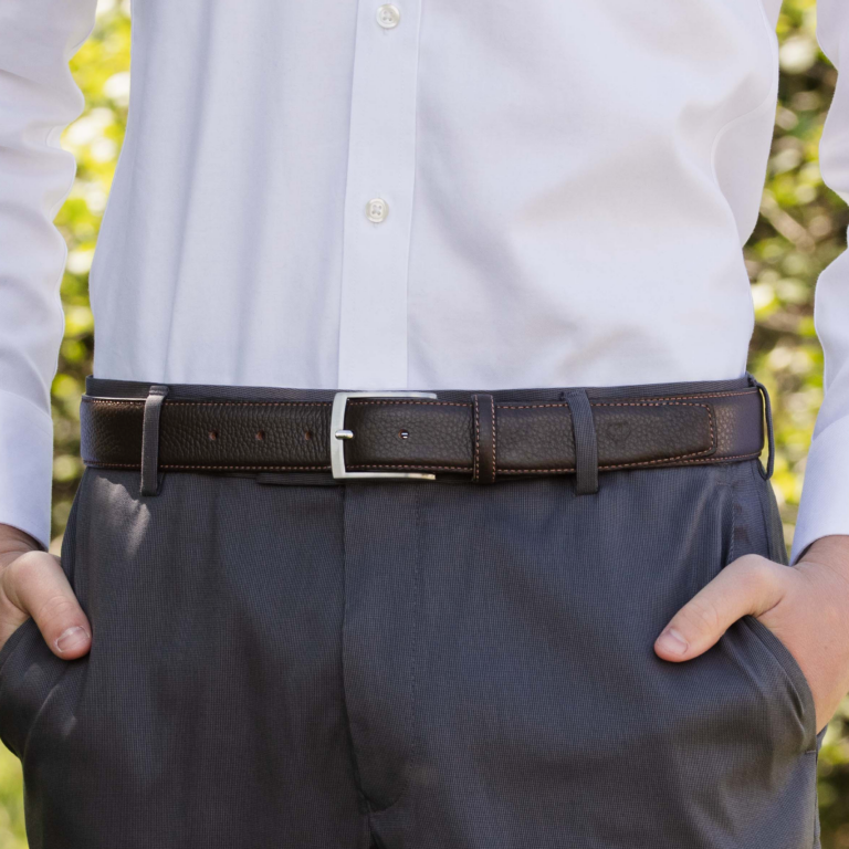 Grain Textured Dark Brown Leather Belt Lifestyle