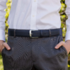 Grain Textured Navy Leather Belt Lifestyle