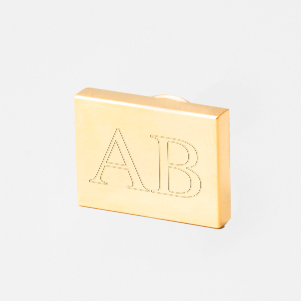 Initials-rectangle-gold-Engraved-Lapel-Pin