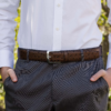 Ostrich-Style Patterned Dark Brown Leather Belt