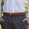 Ostrich-Style Patterned Tan Brown Leather Belt Lifestyle