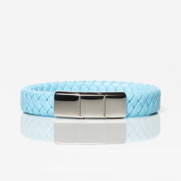 Steel Blue Leather Braided Bracelet With Long Clasp
