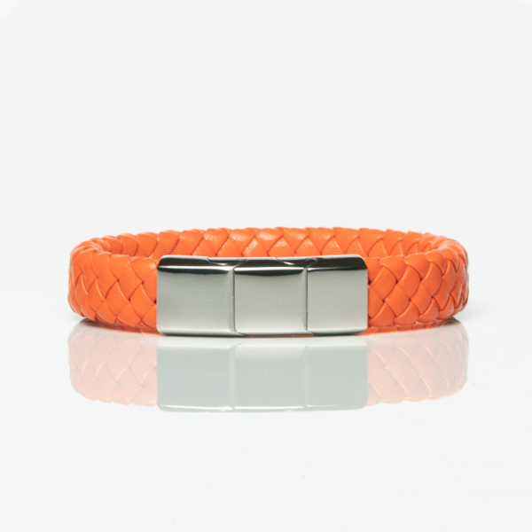 Orange Leather Braided Bracelet With Long Clasp