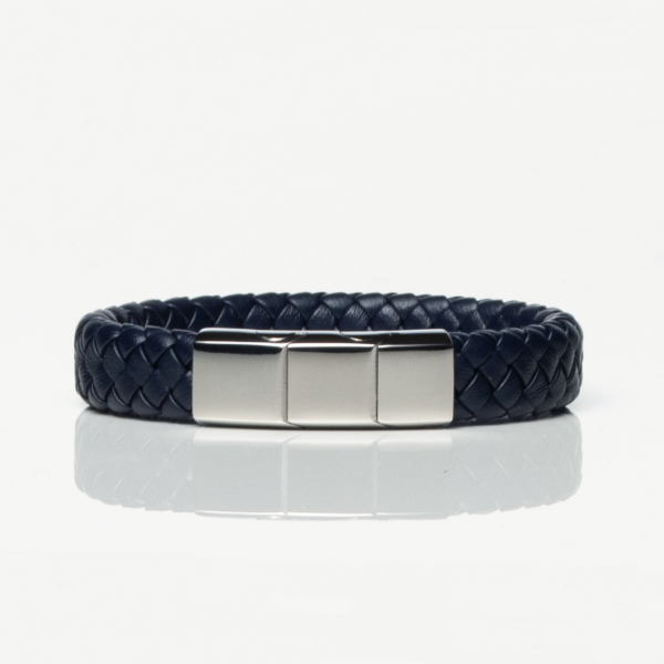 Navy Leather Braided Bracelet With Long Clasp