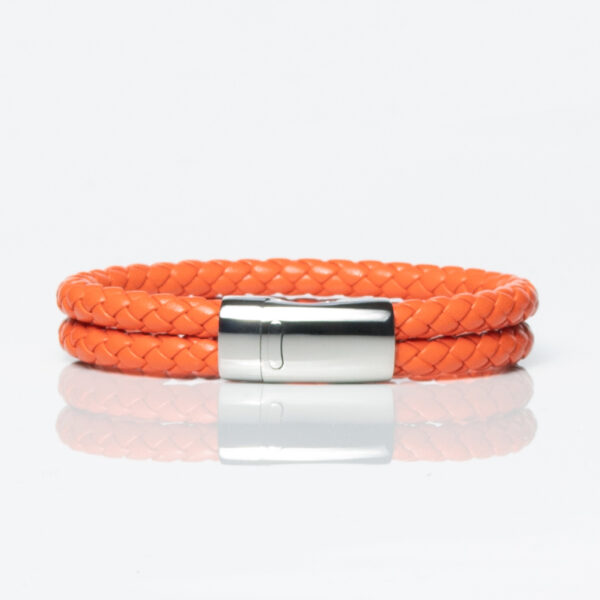 Orange Leather Double Braided Bracelet