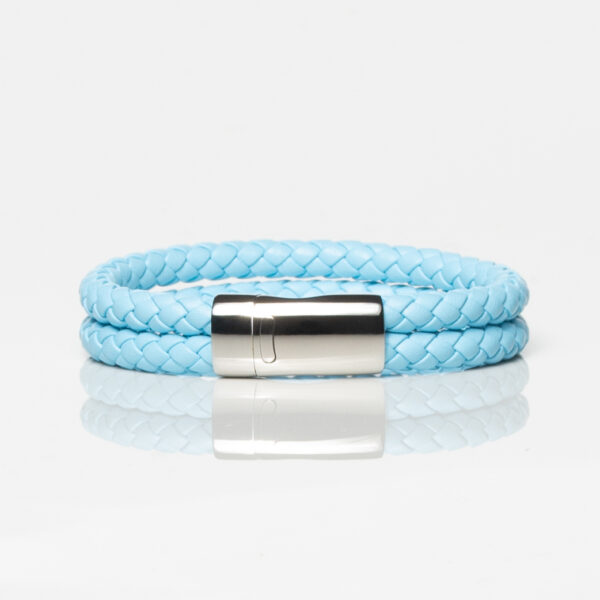 Steel Blue Leather Double Braided Bracelet