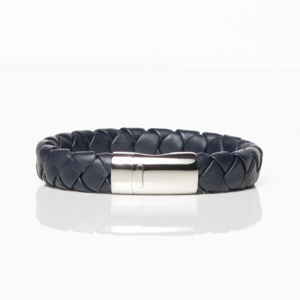 Navy Bold Leather Braided Bracelet