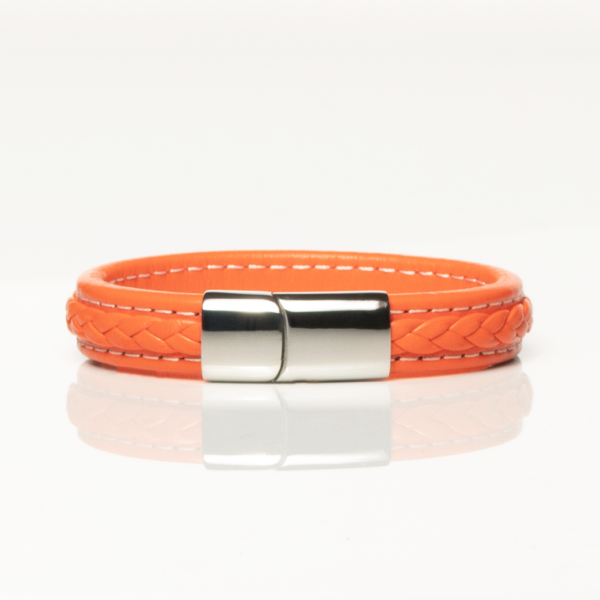 Orange Quilted Style Leather Bracelet