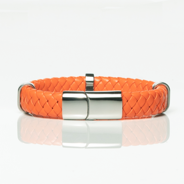 Orange Leather Braided Bracelet With Loop Detail