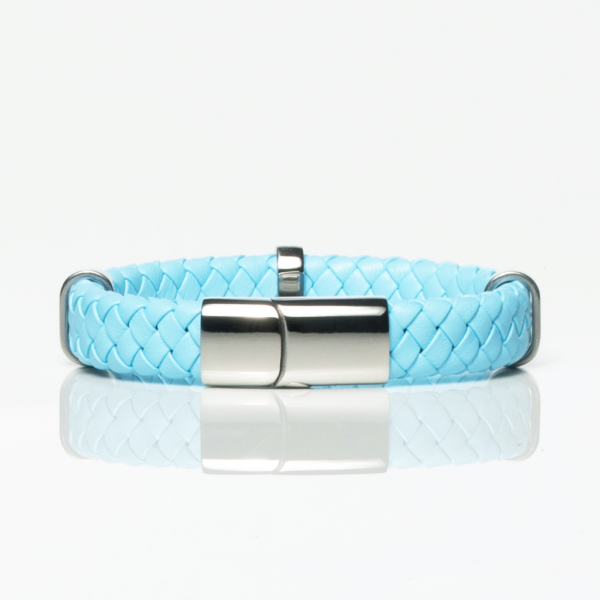 Steel Blue Leather Braided Bracelet With Loop Detail