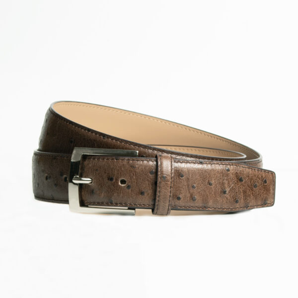 Ostrich-Style Patterned Dark Brown Leather Belt