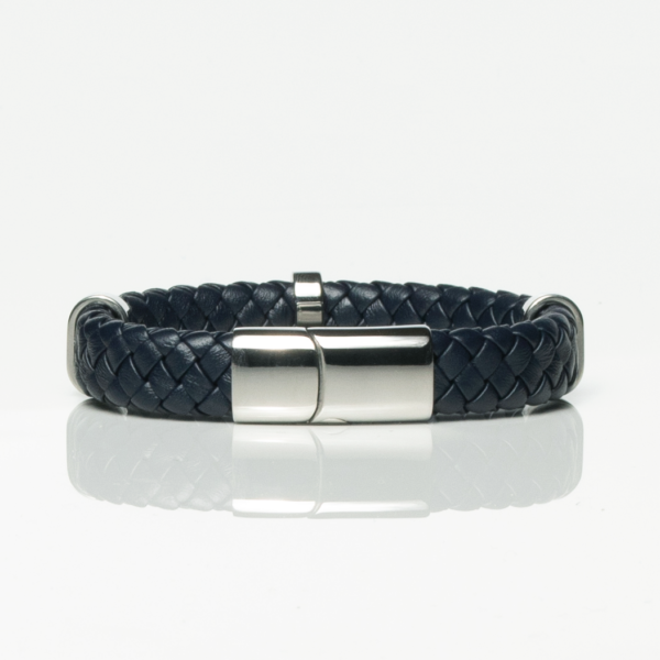 Navy Leather Braided Bracelet With Loop Detail