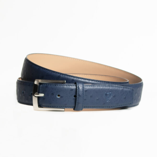 Ostrich-Style Patterned Navy Leather Belt