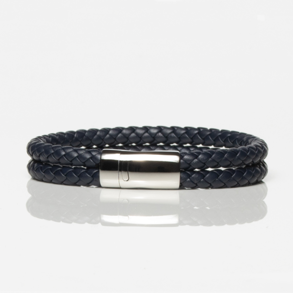 Navy Leather Double Braided Bracelet