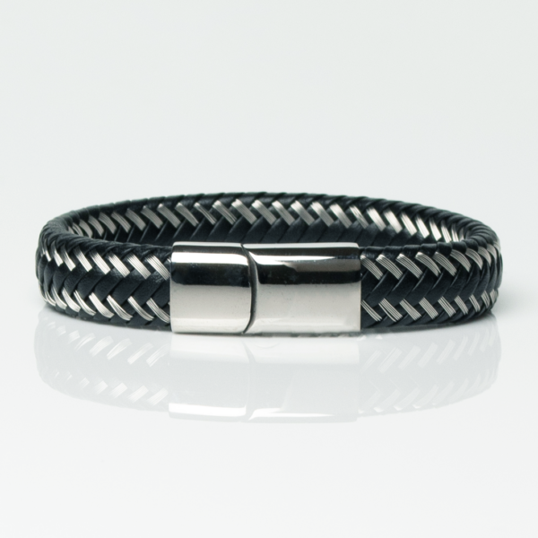 Two-Tone Black Woven Leather Bracelet