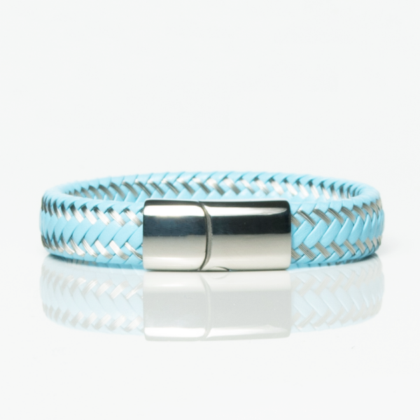 Two-Tone Steel Blue Woven Leather Bracelet