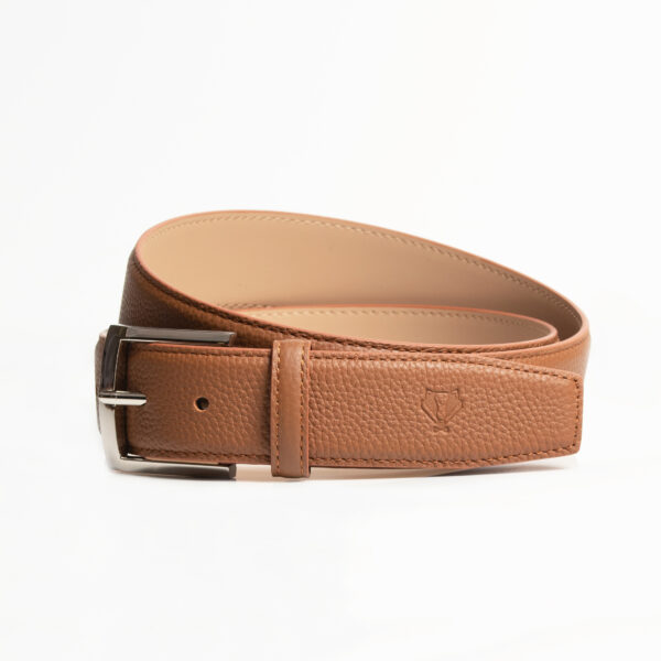 Grain Textured Tan Brown Leather Belt