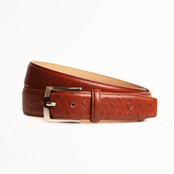 Ostrich-Style Patterned Tan Brown Leather Belt