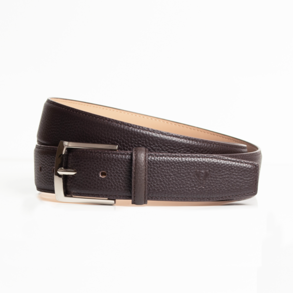 Grain Textured Dark Brown Leather Belt