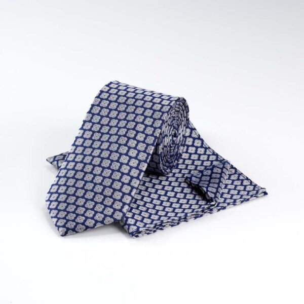 Midnight and Ivory Geometric Square Tie and Pocket Square Set
