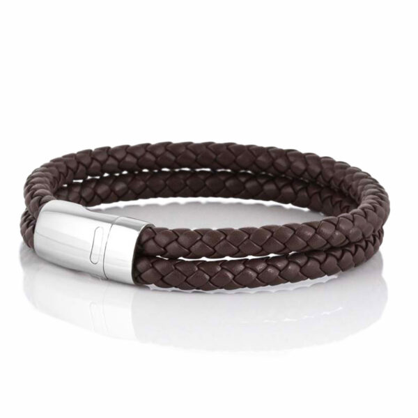 Mocha Double Braided Leather Bracelet