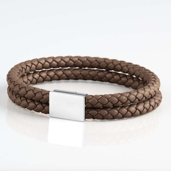 Mocha Rectangular Clasp Leather Bracelet