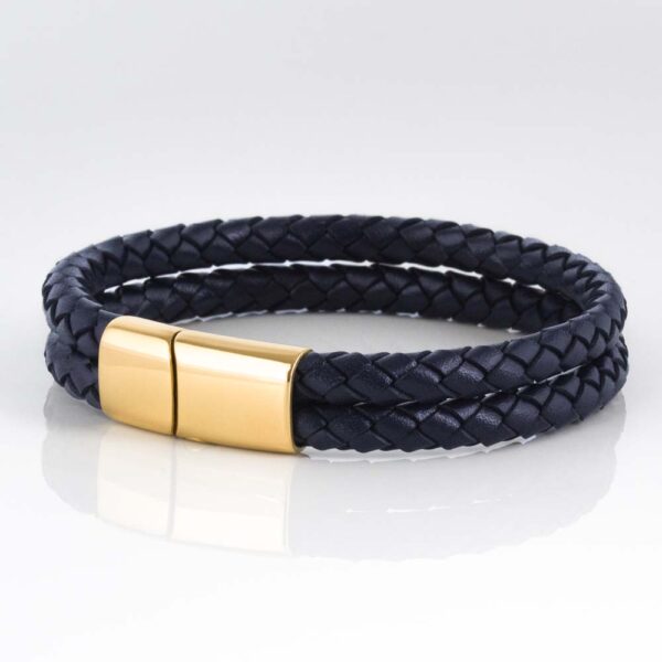 Cobalt Gold Clasp Double Braided Leather Bracelet