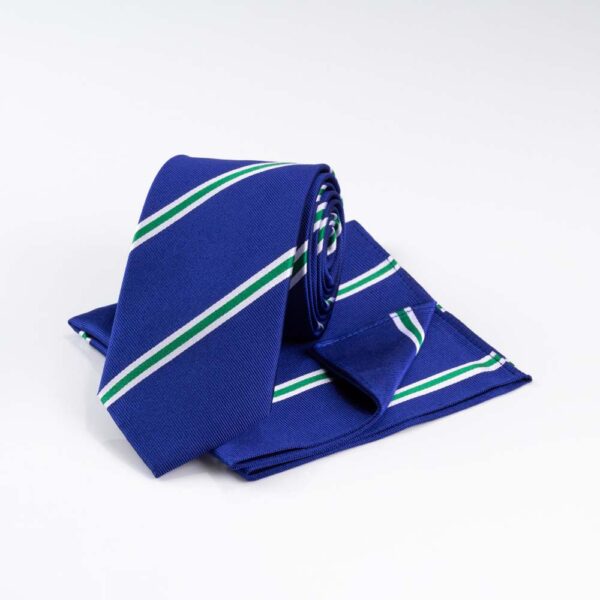 Navy and Green Striped Tie and Pocket Square Set