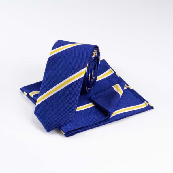 Navy and Yellow Striped Tie and Pocket Square Set