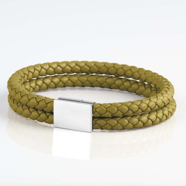 Olive Rectangular Clasp Leather Bracelet